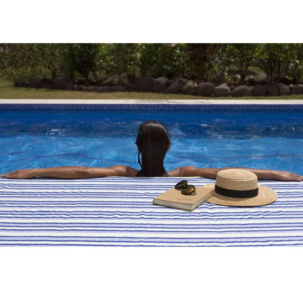 Las Bayadas Blue & White Striped Beach Towel Blanket La Bahia NWT